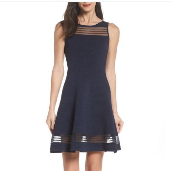 French Connection Dresses & Skirts - French Connection Tobey Crepe Fit and Flare Navy Stretch Dress